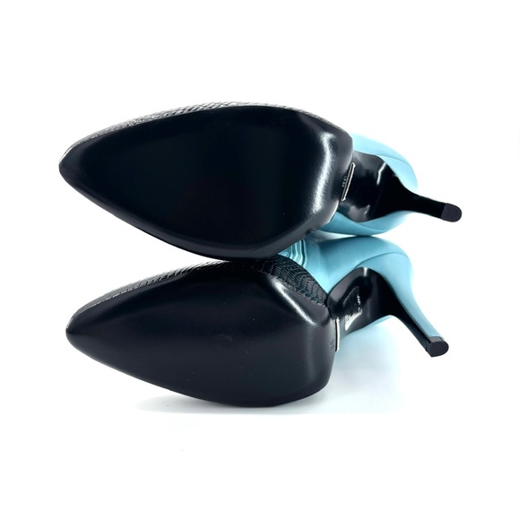 Gucci Harriet Thigh High Snake Emboss Dusty Azure Pointed Toe Heeled Boots 38 - Picture 9 of 11